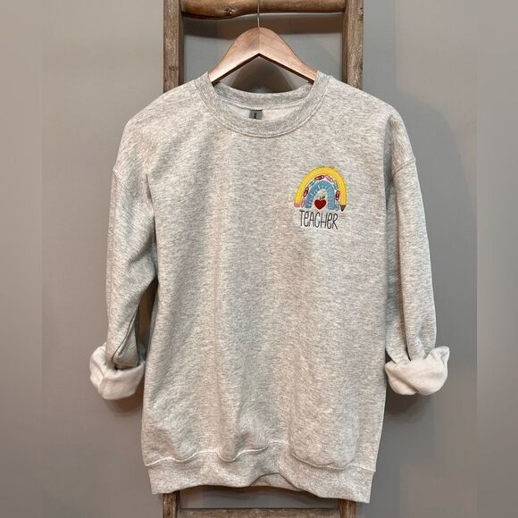 Teacher Rainbow Embroidered Crewneck - Picture 1 of 3